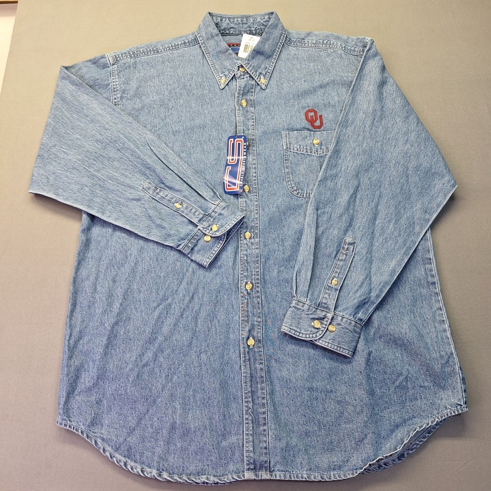 Crable Sportswear Oklahoma Sooners Denim Shirt Mens XL Blue Long Sleeve OU Logo